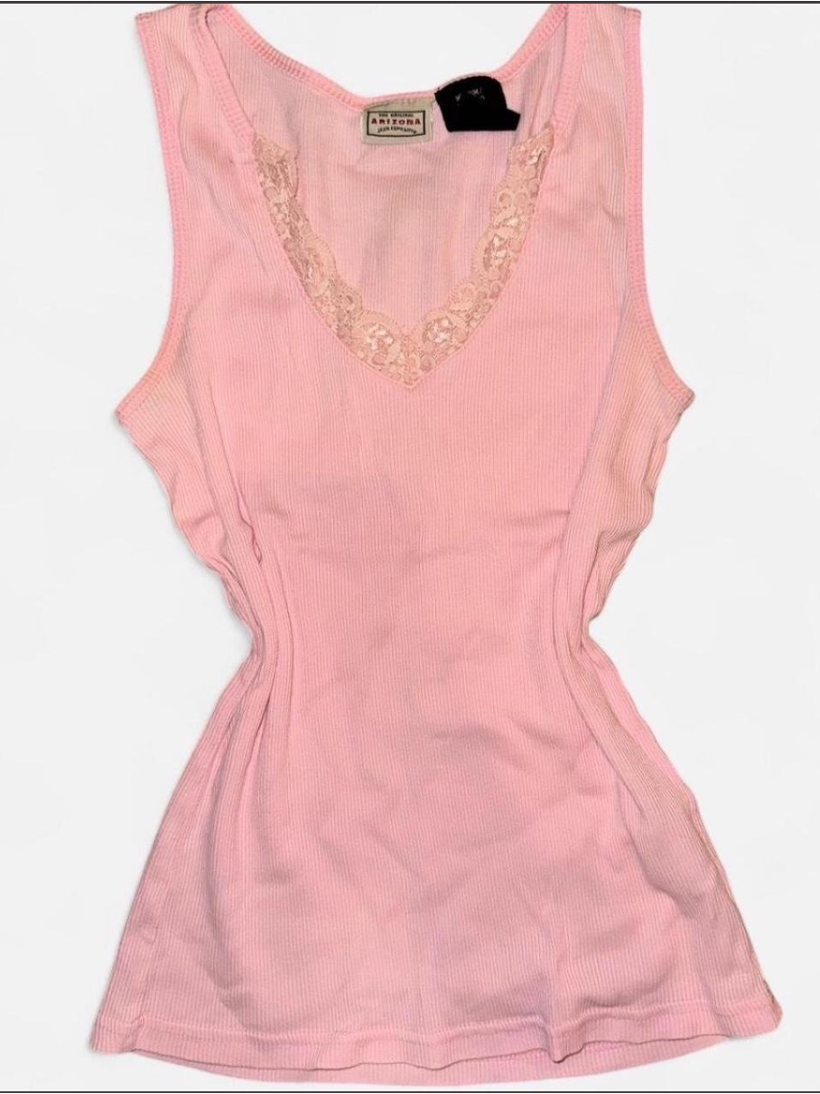 Arizona Jean Company Pink Lace-Trim Ribbed Tank